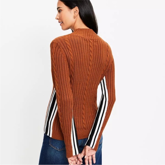 LOFT Side Stripe Cable Knit Sweater - Picture 2 of 4